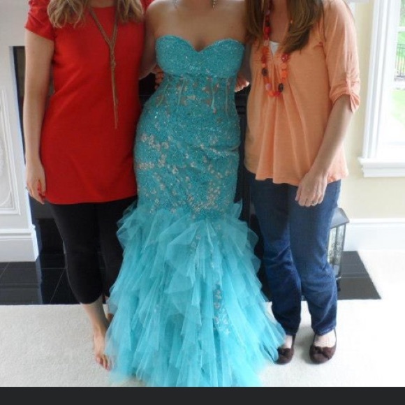 Jovani Blue Mermaid Prom Dress - Picture 3 of 5